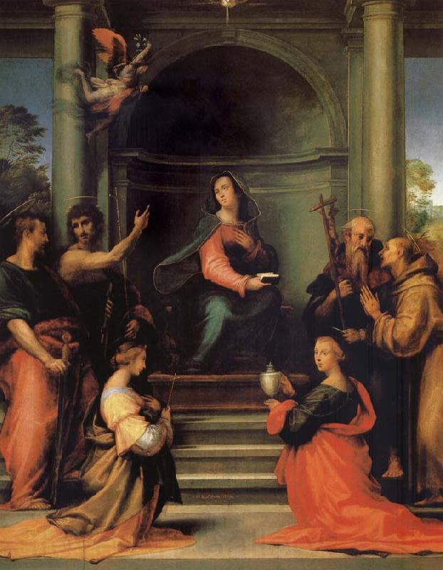 Fra Bartolomeo The Anunciacion, Holy Margarita, Maria Mary magdalene, Pablo, Juan the Baptist, Jeronimo and Francisco Norge oil painting art